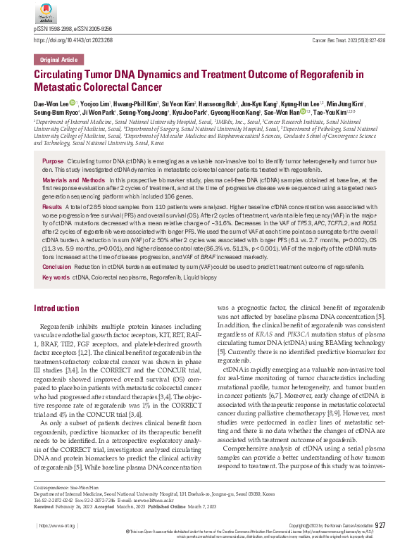 (PDF) Circulating Tumor DNA Dynamics and Treatment Outcome of ...