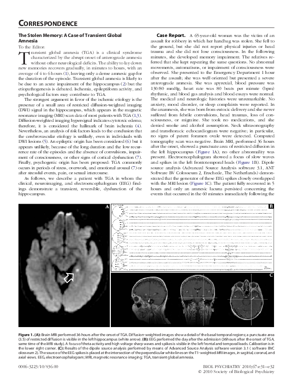 (PDF) The Stolen Memory: A Case of Transient Global Amnesia
