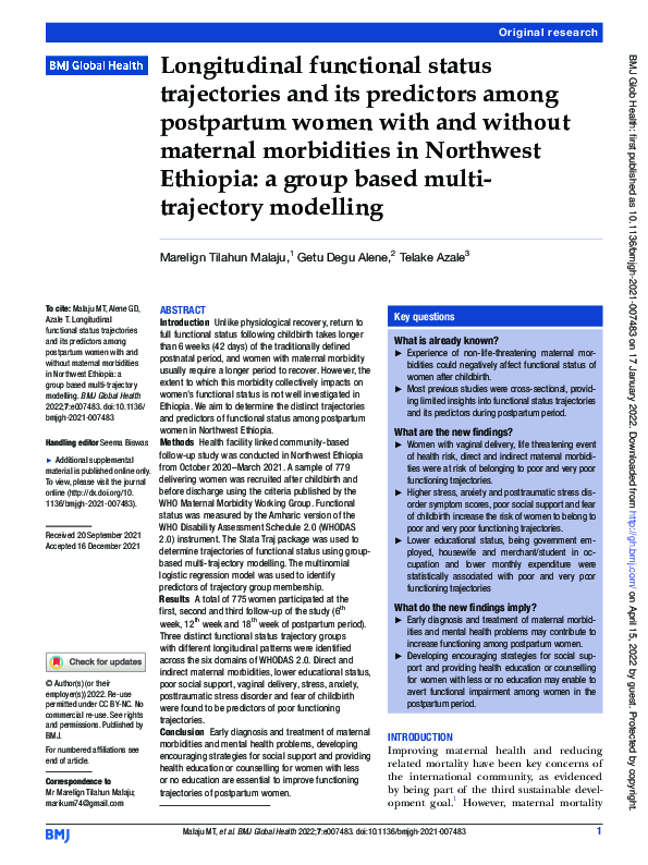 (PDF) Longitudinal functional status trajectories and its predictors ...