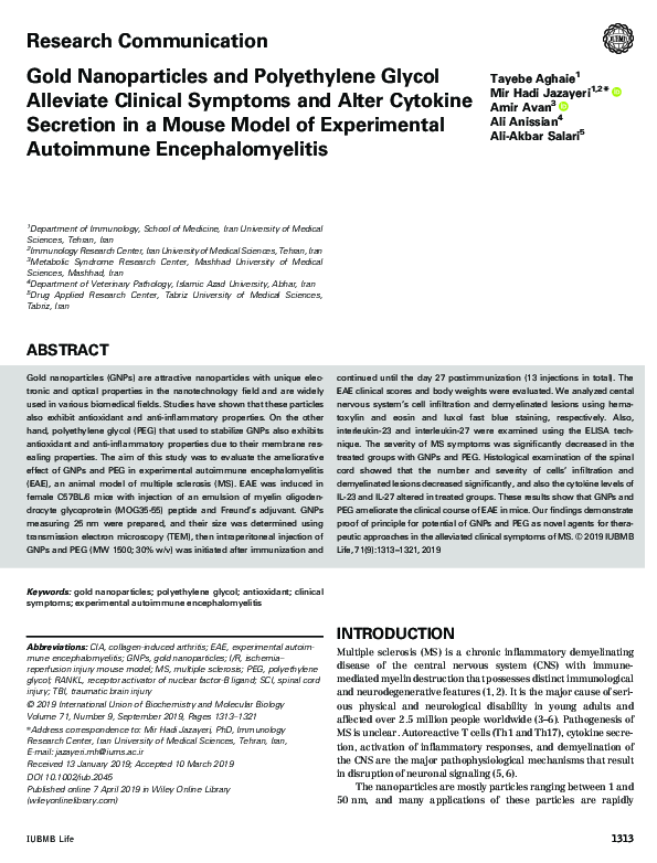 (PDF) Gold nanoparticles and polyethylene glycol alleviate clinical ...