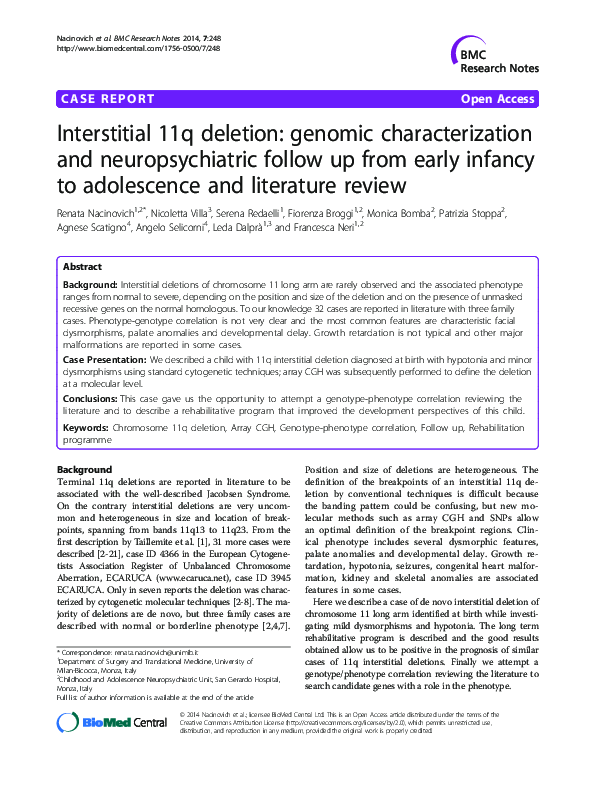 (PDF) Interstitial 11q deletion: genomic characterization and ...