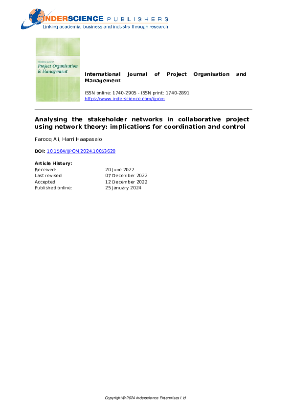 (PDF) Analysing the stakeholder networks in collaborative project using ...