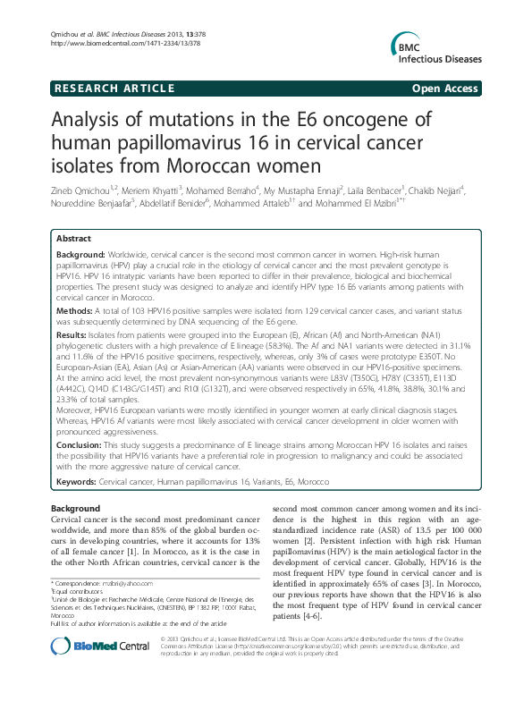 (PDF) Analysis of mutations in the E6 oncogene of human papillomavirus ...