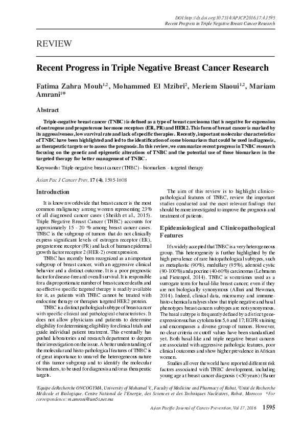 (PDF) Recent Progress in Triple Negative Breast Cancer Research