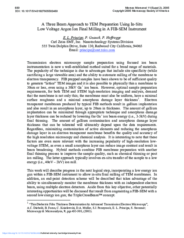 (PDF) A Three Beam Approach to TEM Preparation Using In-situ Low ...