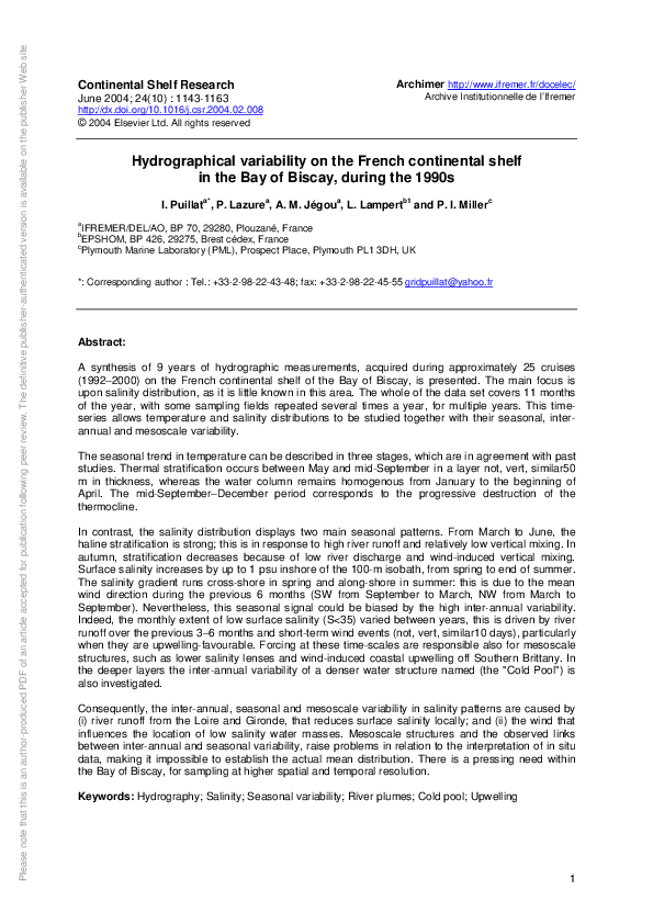 (PDF) Hydrographical variability on the French continental shelf in the ...
