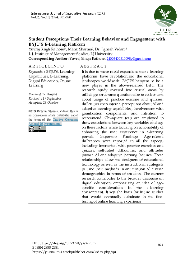 (PDF) Student Perceptions Their Learning Behavior and Engagement with ...