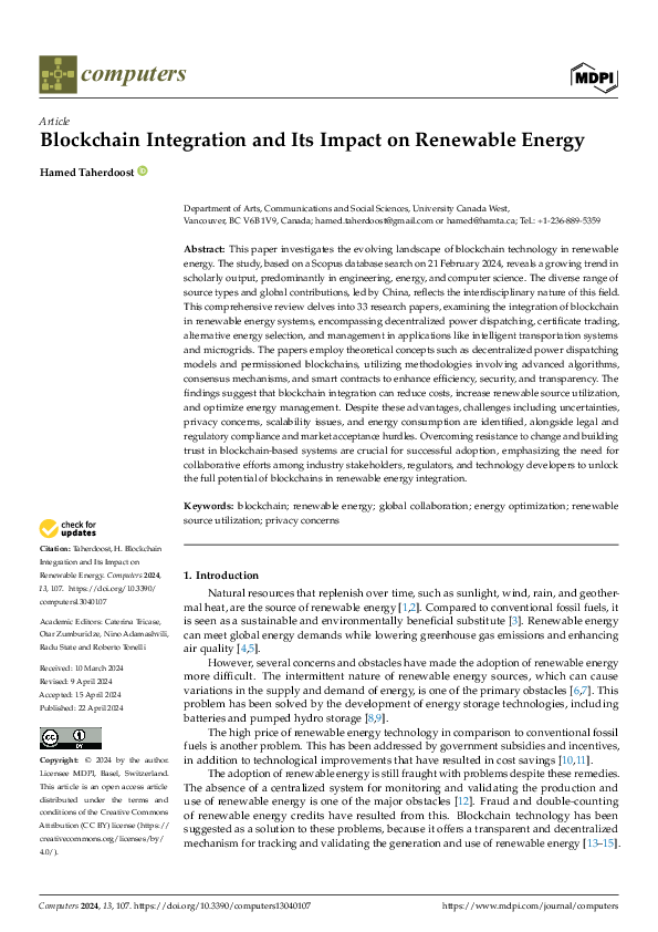 (PDF) Blockchain Integration and Its Impact on Renewable Energy