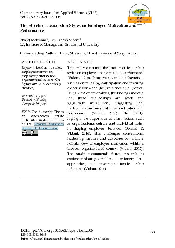 (PDF) The Effects of Leadership Styles on Employee Motivation and ...