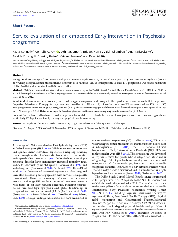 (PDF) Service evaluation of an embedded Early Intervention in Psychosis ...