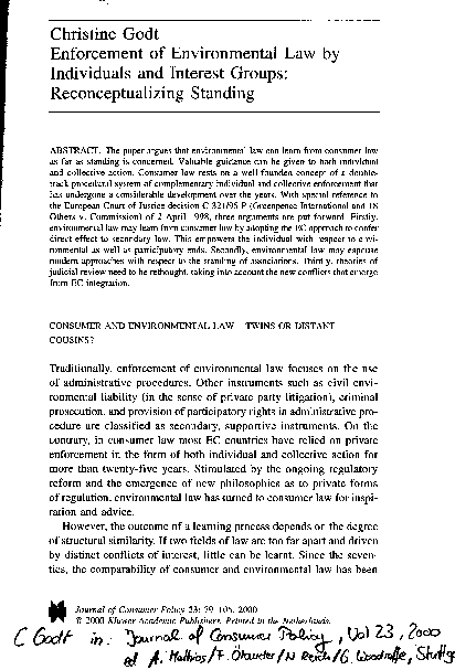 (PDF) Enforcement of Environmental Law by Individuals and Interest ...