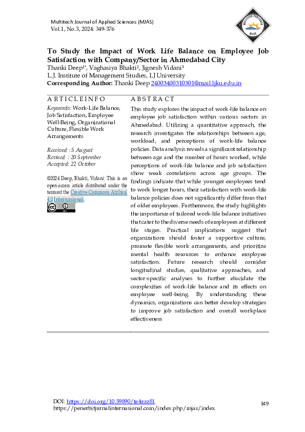(PDF) To Study the Impact of Work Life Balance on Employee Job ...