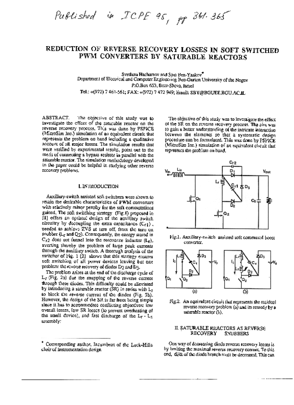 (PDF) Reduction of reverse recovery losses in soft-switched PWM ...
