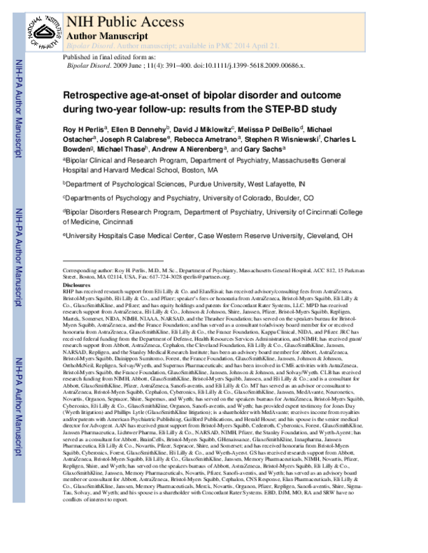 (PDF) Retrospective age at onset of bipolar disorder and outcome during ...