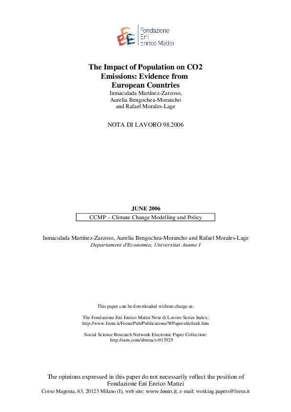 (PDF) The impact of population on CO2 emissions: evidence from European ...