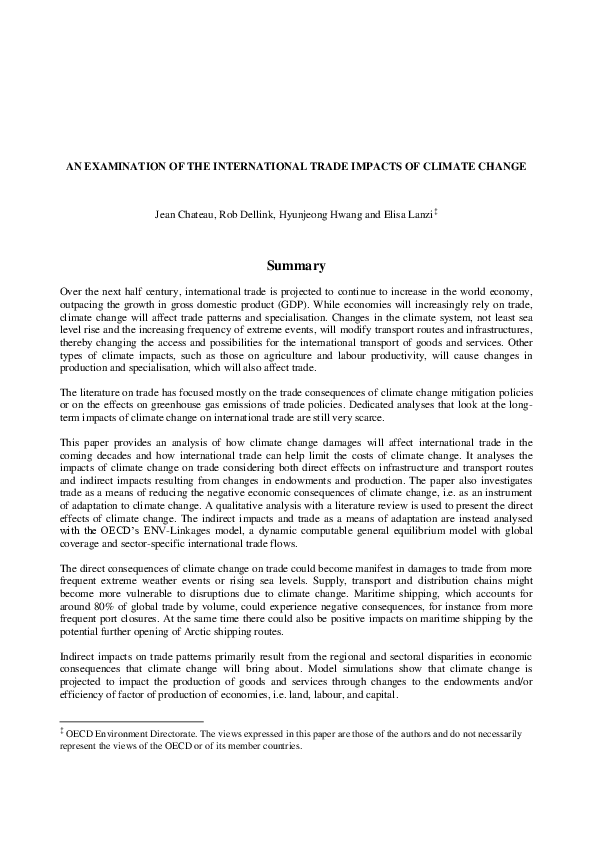 (PDF) An examination of the International Trade Impacts of Climate Change