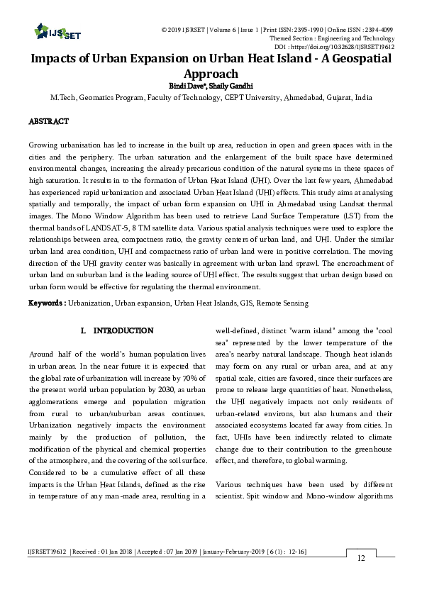 (PDF) Impacts of Urban Expansion on Urban Heat Island - A Geospatial ...