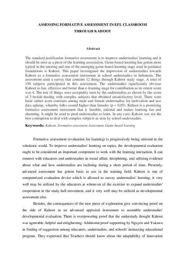 (PDF) Assessing Formative Assessment in Efl Classroom Through Kahoot