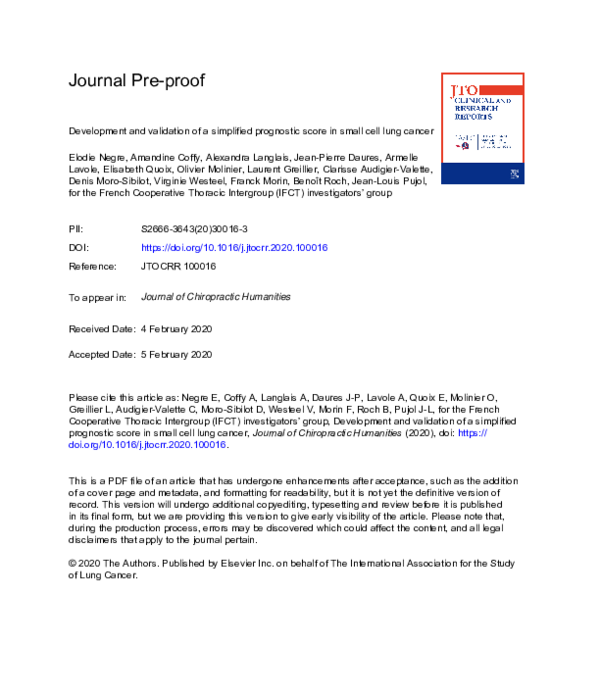 (PDF) Development and Validation of a Simplified Prognostic Score in SCLC