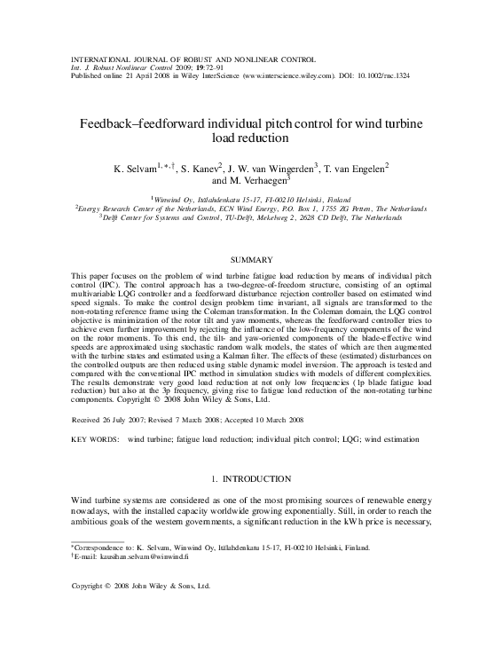 (PDF) Feedback–feedforward individual pitch control for wind turbine ...
