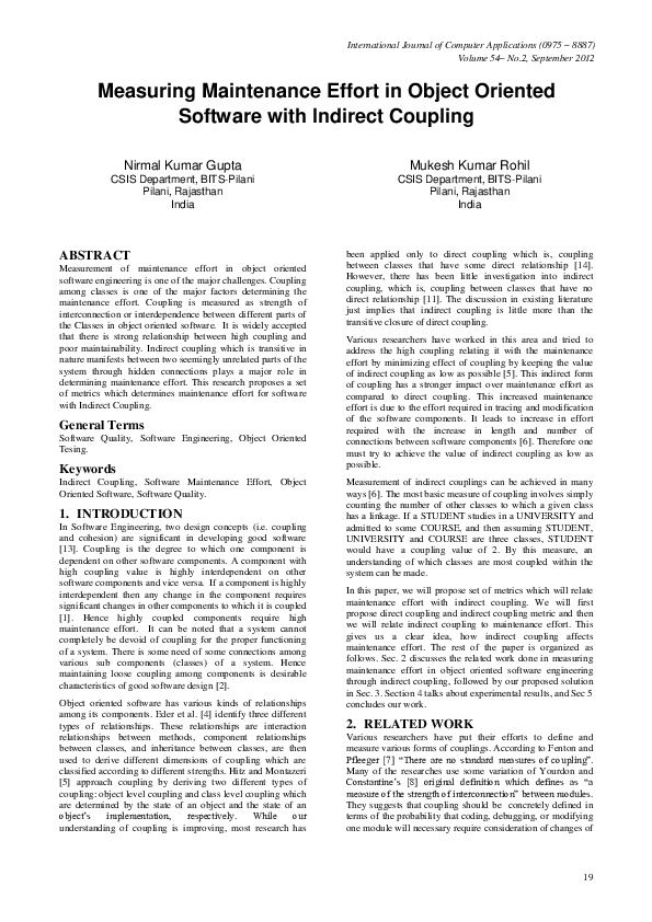 (PDF) Measuring Maintenance Effort in Object Oriented Software with ...