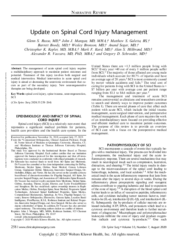 (PDF) Update on Spinal Cord Injury Management