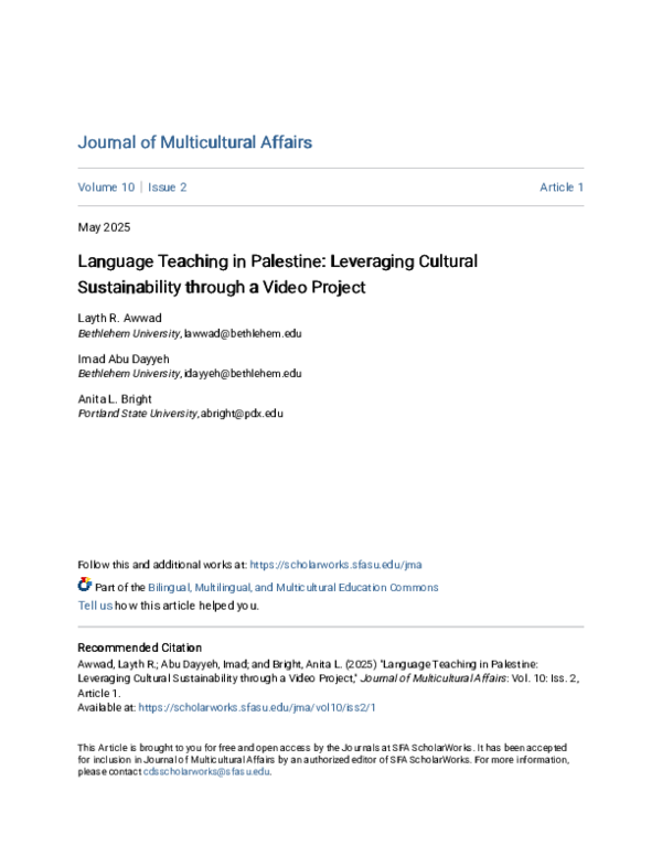 (PDF) Language Teaching in Palestine: Leveraging Cultural Language ...