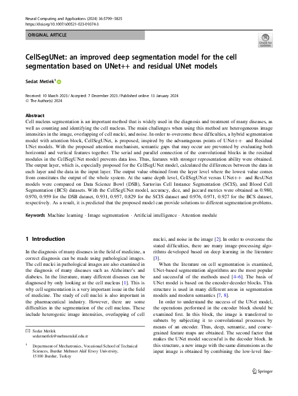 (PDF) CellSegUNet: an improved deep segmentation model for the cell ...