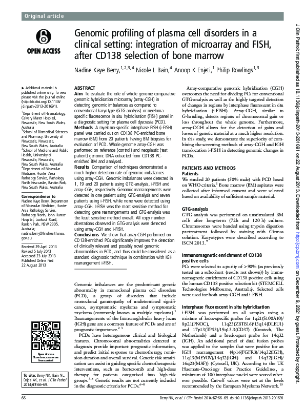 (PDF) Genomic profiling of plasma cell disorders in a clinical setting ...
