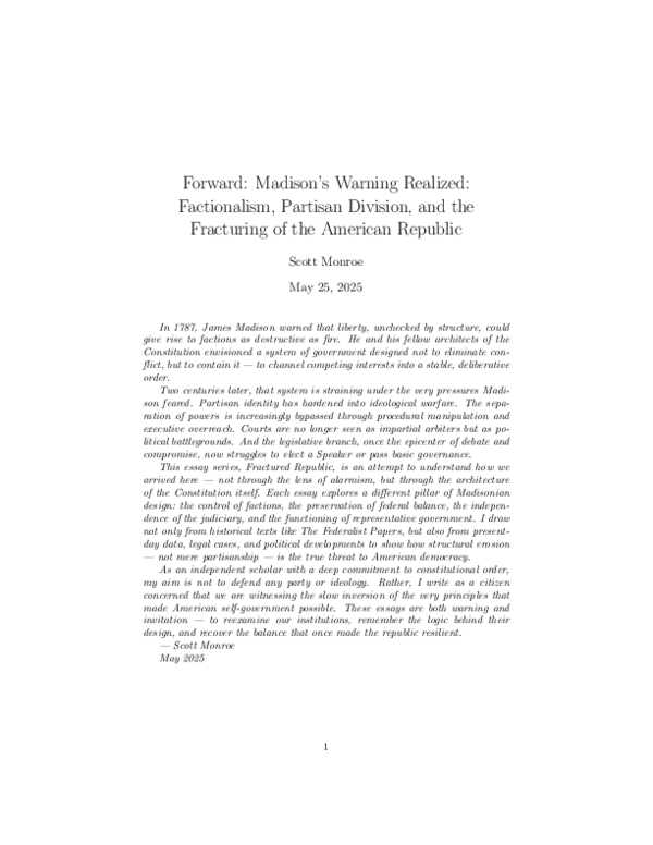 (PDF) Forward: Madison's Warning Realized: Factionalism, Partisan ...