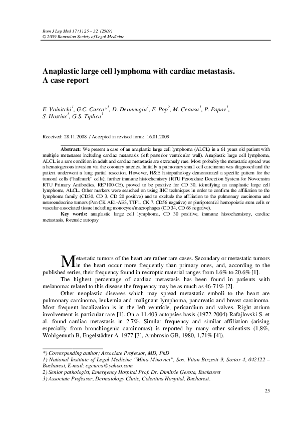 (PDF) Anaplastic large cell lymphoma with cardiac metastasis. A case report