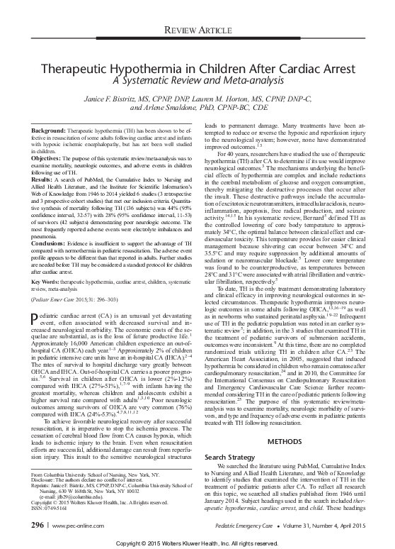 (PDF) Therapeutic Hypothermia in Children After Cardiac Arrest: A ...