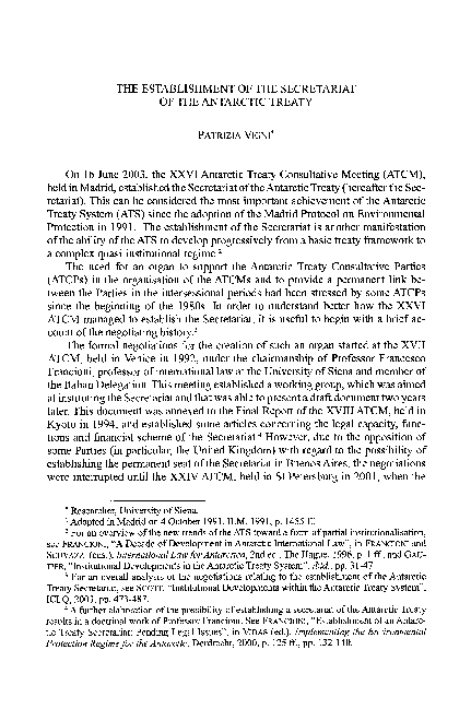 (PDF) The Establishment of the Secretariat of the Antarctic Treaty