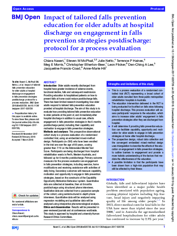 (PDF) Impact of tailored falls prevention education for older adults at ...