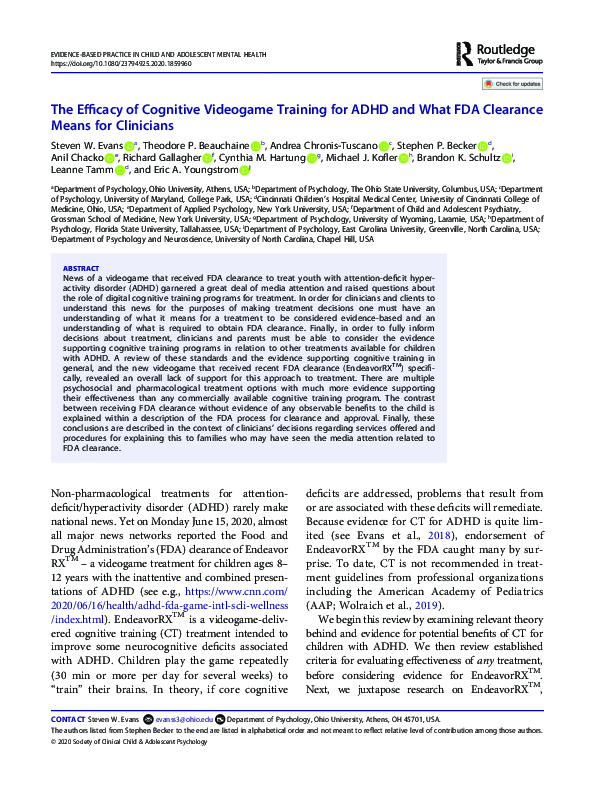 (PDF) The Efficacy of Cognitive Videogame Training for ADHD and What ...
