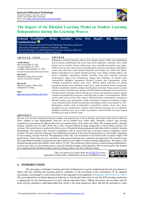 (PDF) The Impact of the Blended Learning Model on Student Learning ...