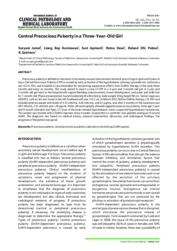 (PDF) Central Precocious Puberty in a Three-Year-Old Girl