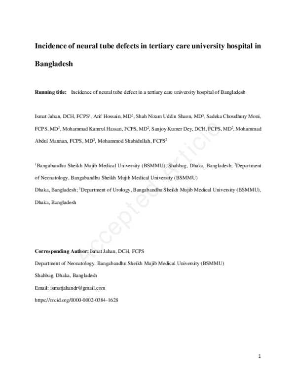 (PDF) Incidence of neural tube defects in tertiary care university ...