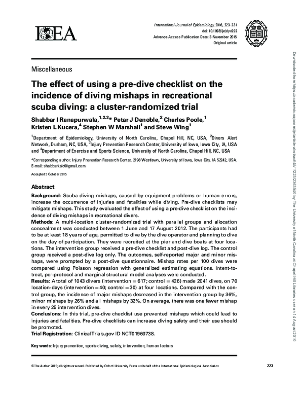 (PDF) The effect of using a pre-dive checklist on the incidence of ...