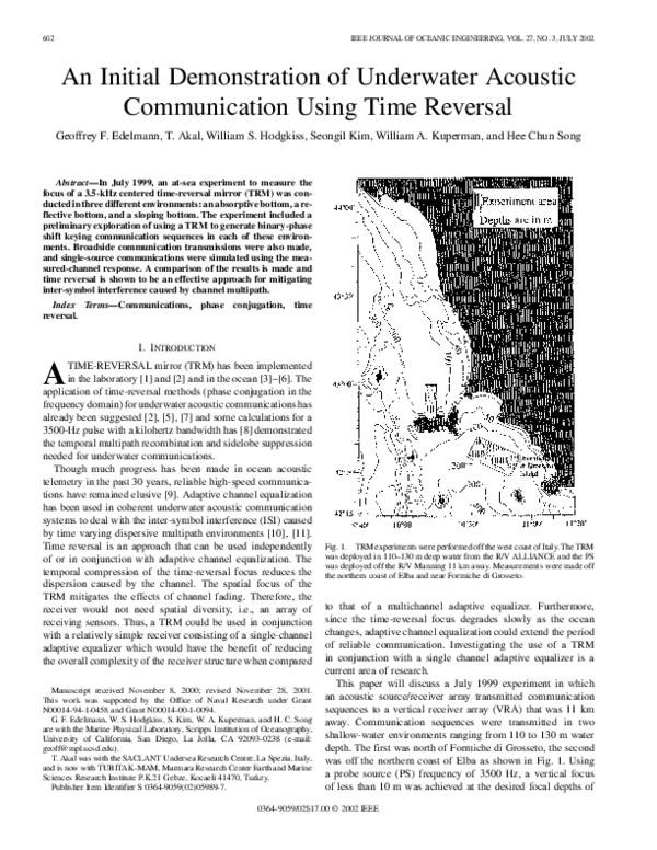 (PDF) An initial demonstration of underwater acoustic communication ...