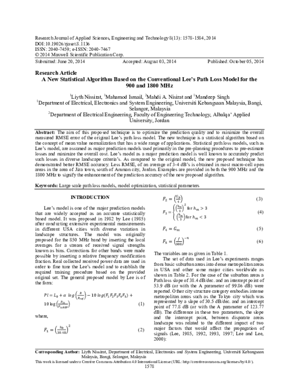 (PDF) A New Statistical Algorithm Based on the Conventional Lee\'s Path ...