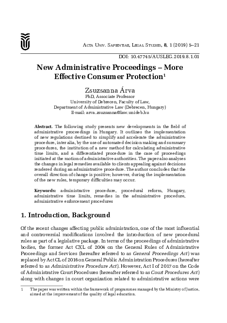 (PDF) New Administrative Proceedings − More Effective Consumer Protection