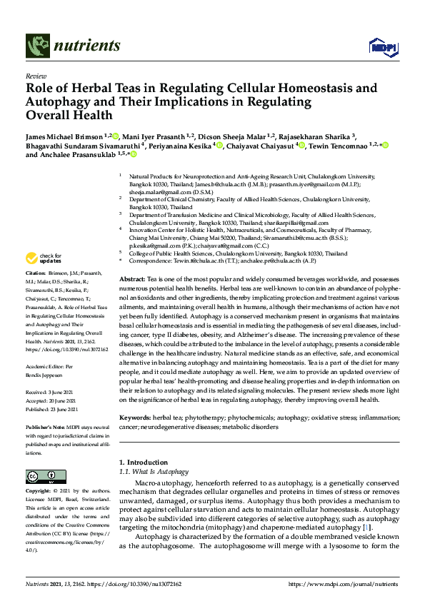 (PDF) Role of Herbal Teas in Regulating Cellular Homeostasis and ...