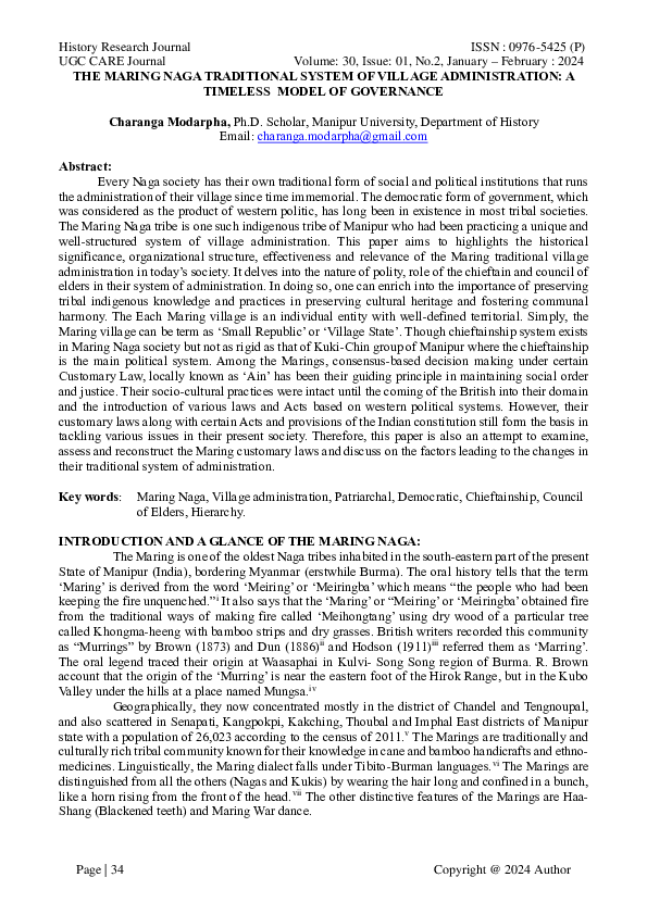 (PDF) THE MARING NAGA TRADITIONAL SYSTEM OF VILLAGE ADMINISTRATION: A ...