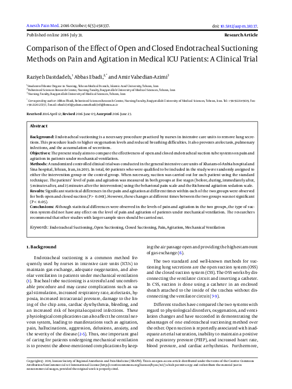 (PDF) Comparison of the Effect of Open and Closed Endotracheal ...
