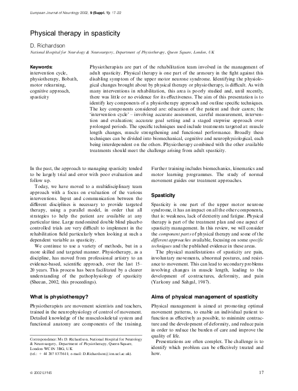 (PDF) Physical therapy in spasticity