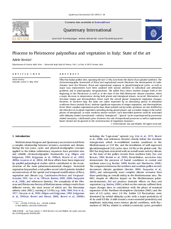 (PDF) Pliocene to Pleistocene palynoflora and vegetation in Italy ...