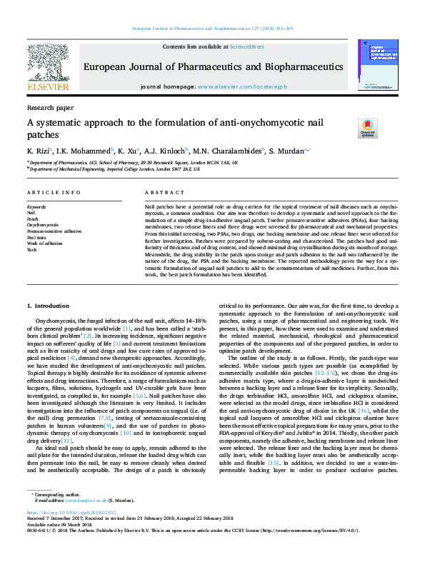 (PDF) A systematic approach to the formulation of anti-onychomycotic ...
