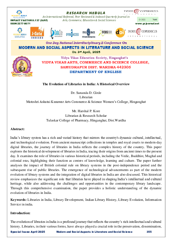 (PDF) The Evolution of Libraries in India: A Historical Overview
