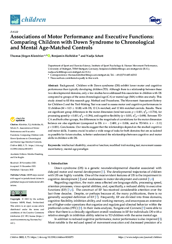 (PDF) Associations of Motor Performance and Executive Functions ...